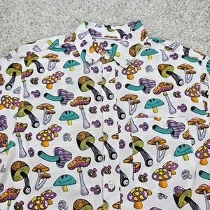 A-Lab Mushroom Print Short Sleeve Button Up Shirt - Size Small Slim